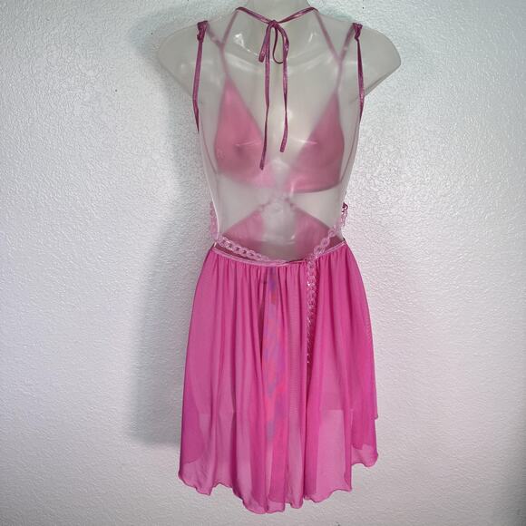 CLUBEXX Bra Top Womens XS Rave Festival Sheer Mesh Pink Holographic Dolls Kill - Picture 2 of 10